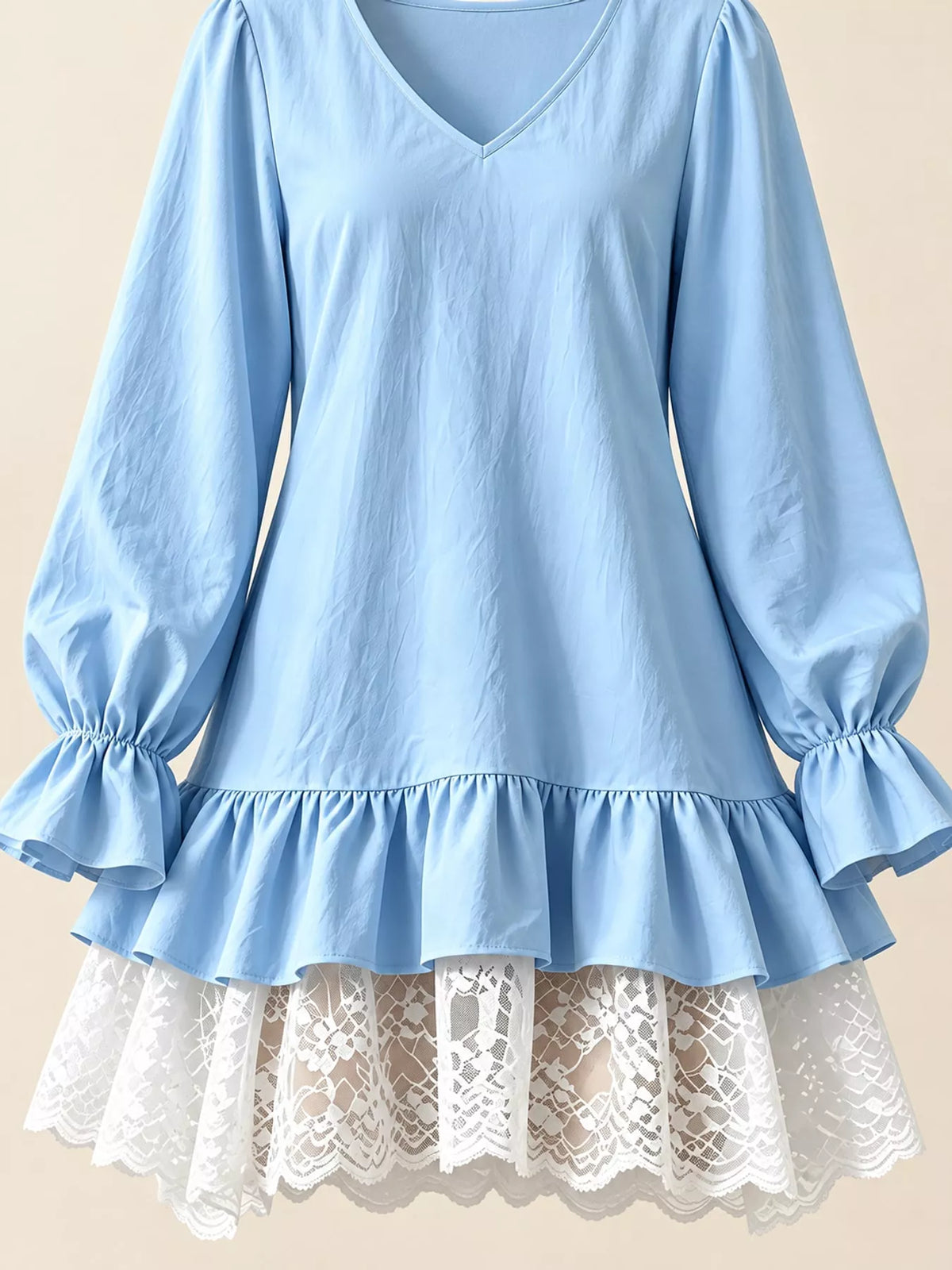 Lace Hem Flounce Sleeve Dress