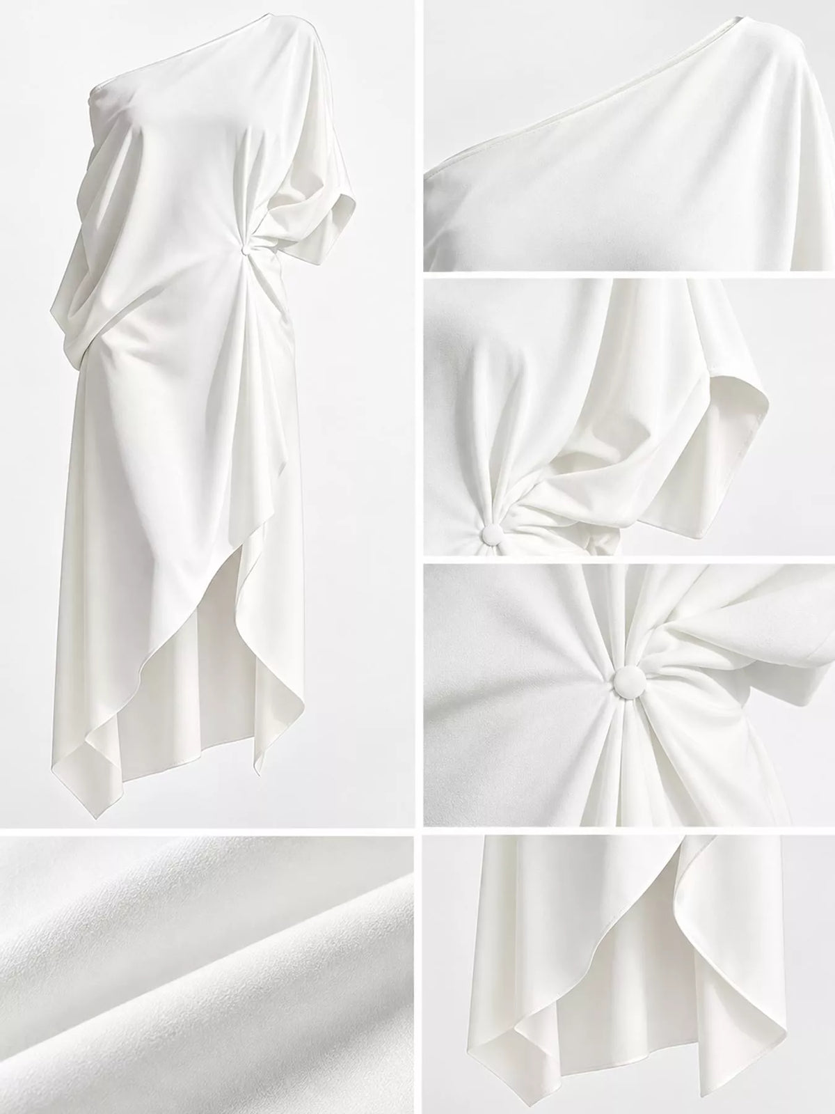 One-Shoulder Asymmetric Hem Midi Dress
