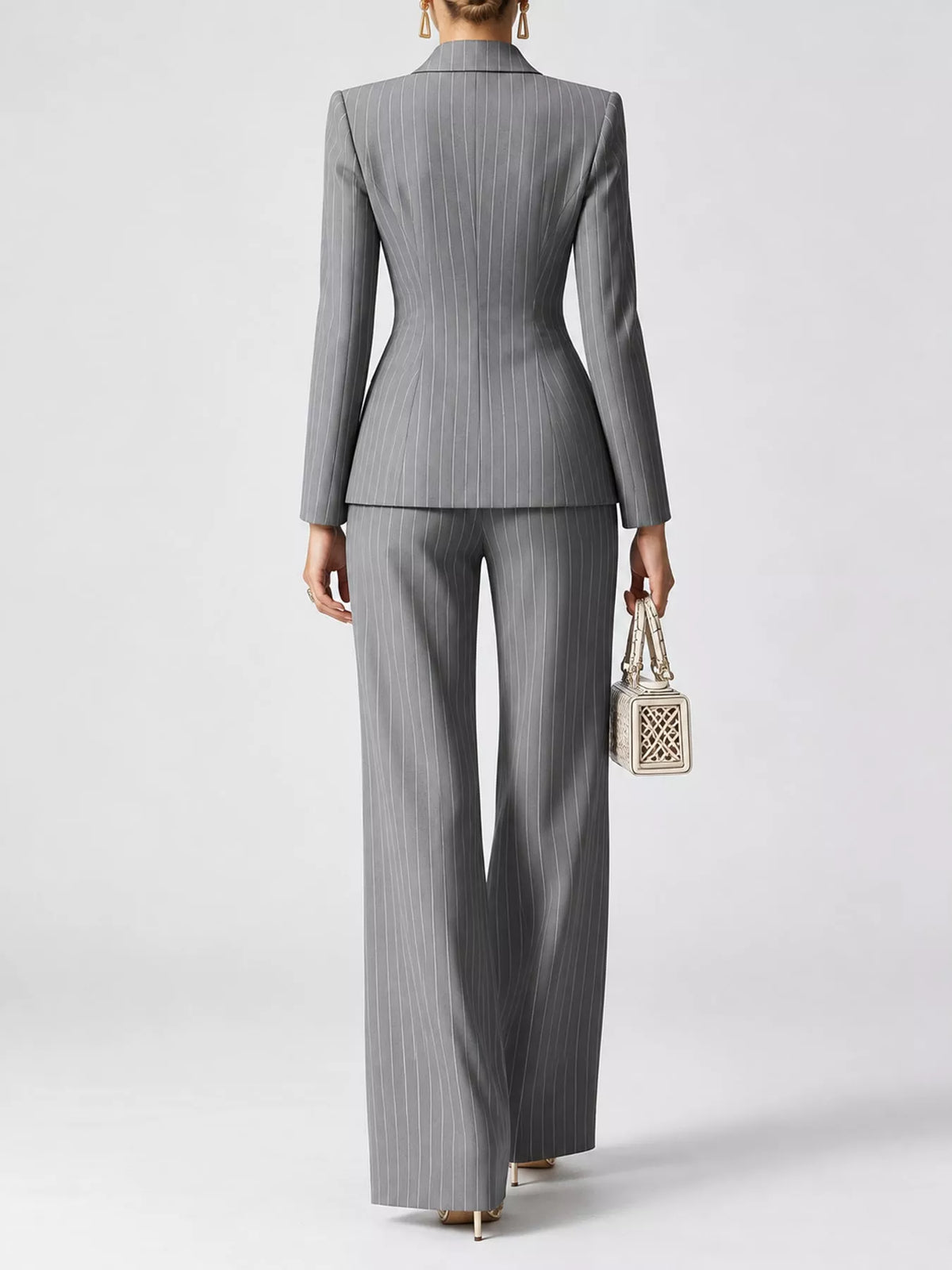 Double-Breasted Pinstripe Blazer and Pants Set