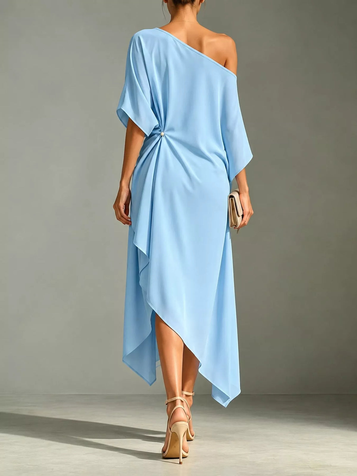 One-Shoulder Asymmetric Hem Midi Dress