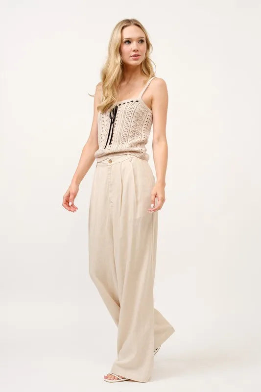 And The Why High-Rise Wide Leg Linen Pants in Oatmeal