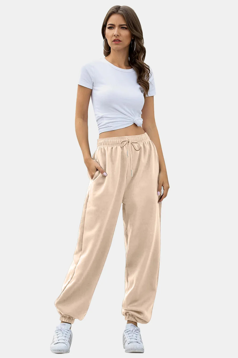 Tie-Waist Joggers with Pockets in Neutral Shades by K&L