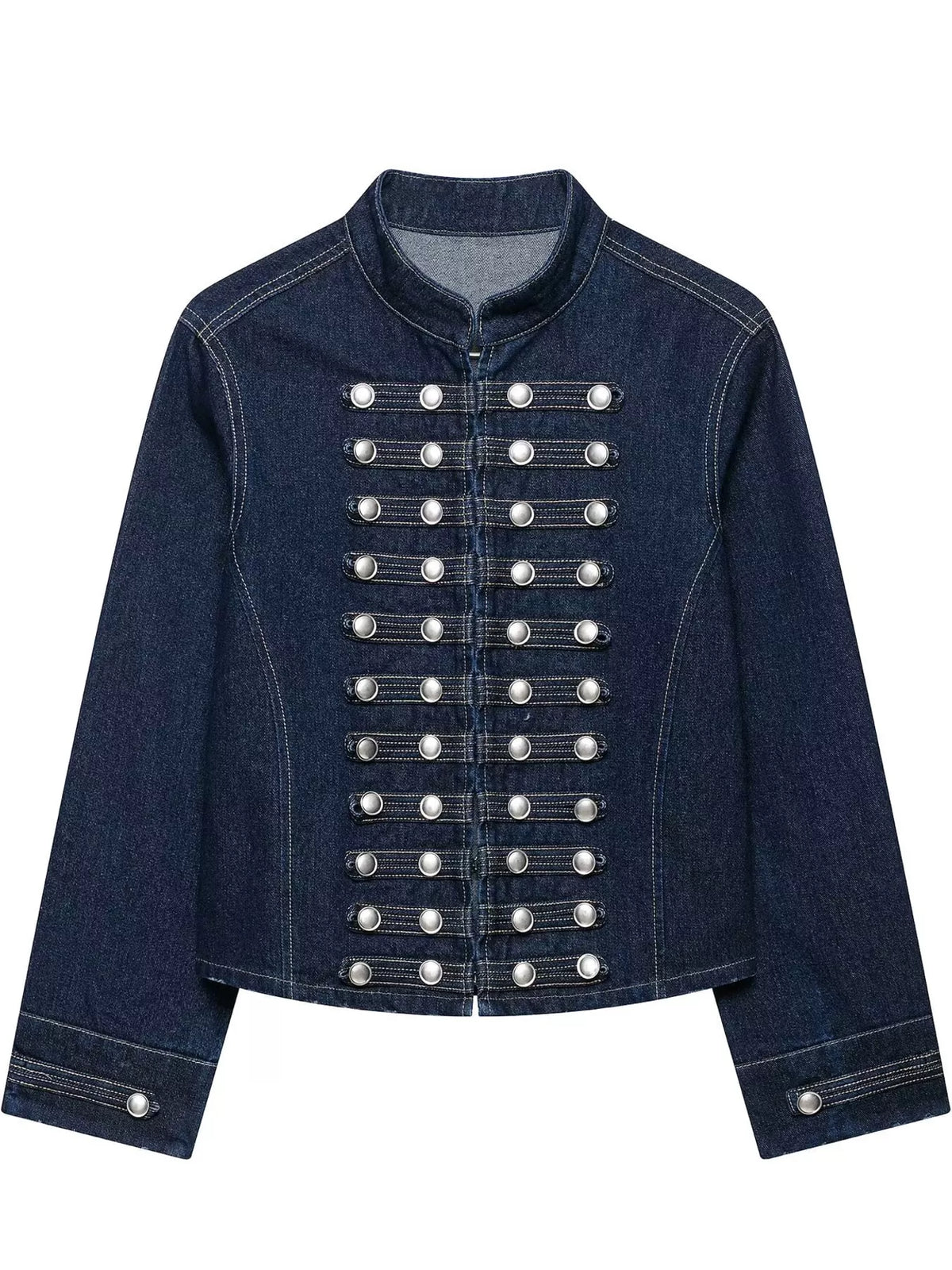 Decorative Button Cropped Denim Jacket