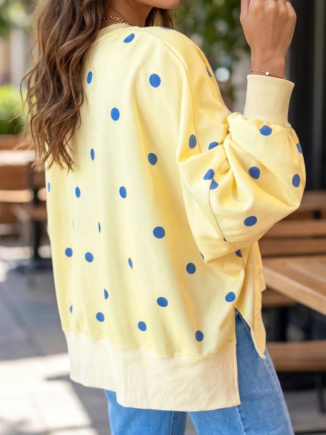 Side Slit Polka Dot Sweatshirt