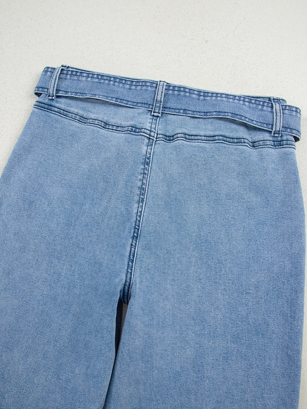 High Waisted Wide Leg Belted Jeans in Medium Wash