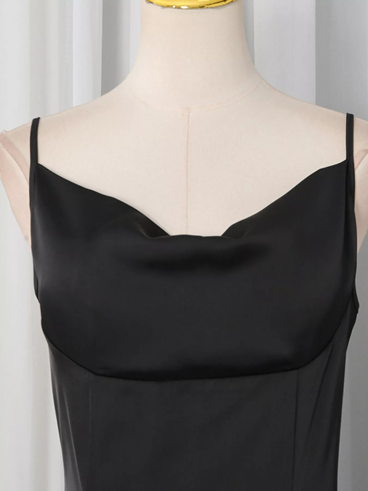 Spaghetti Strap Ruffle Slit Maxi Dress in Black