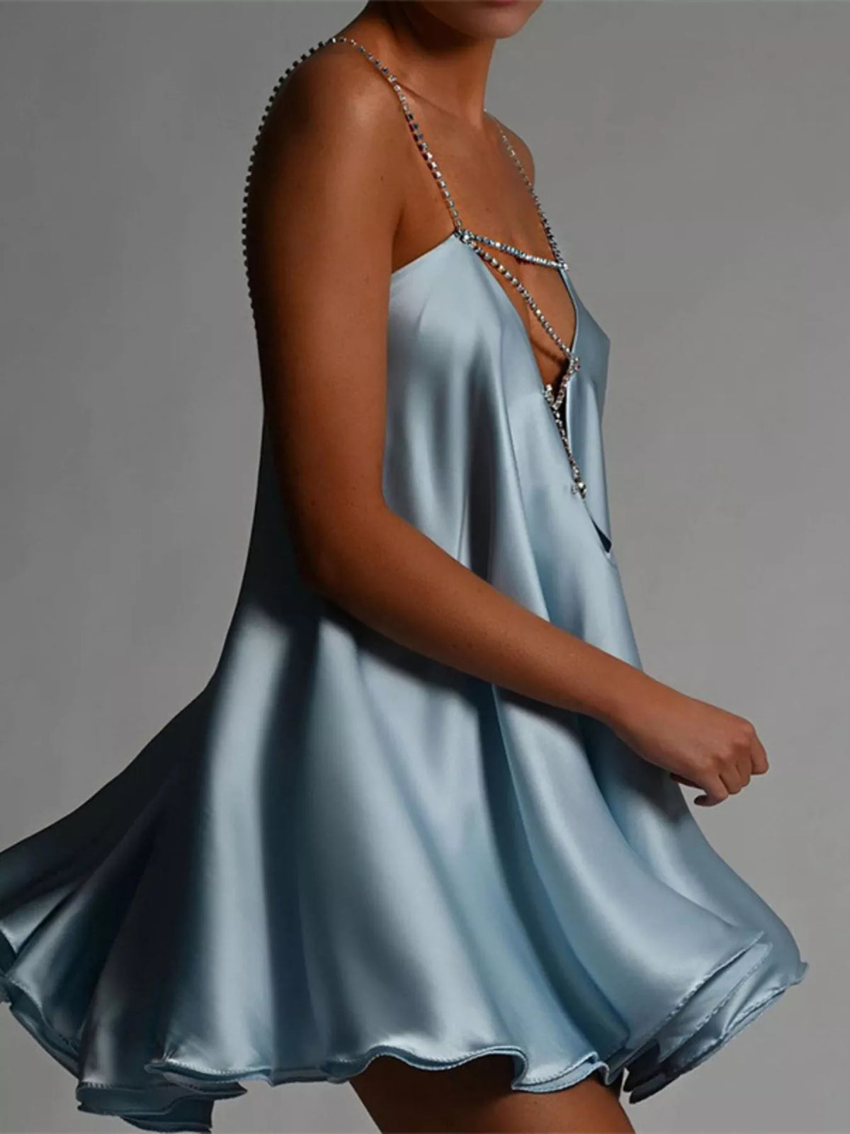 Rhinestone Plunge Mini Dress
