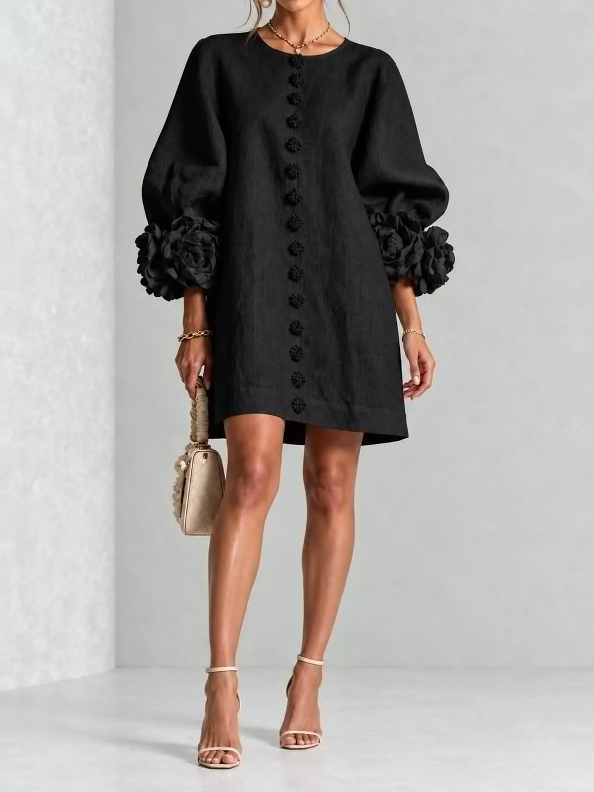 3D Floral Applique Mini Dress