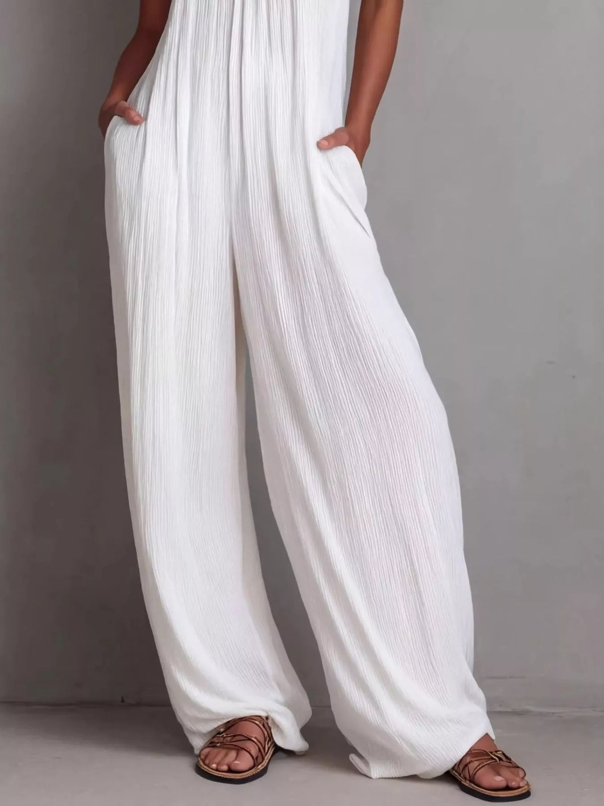 Sleeveless Zip-Front Wide Leg Jumpsuit