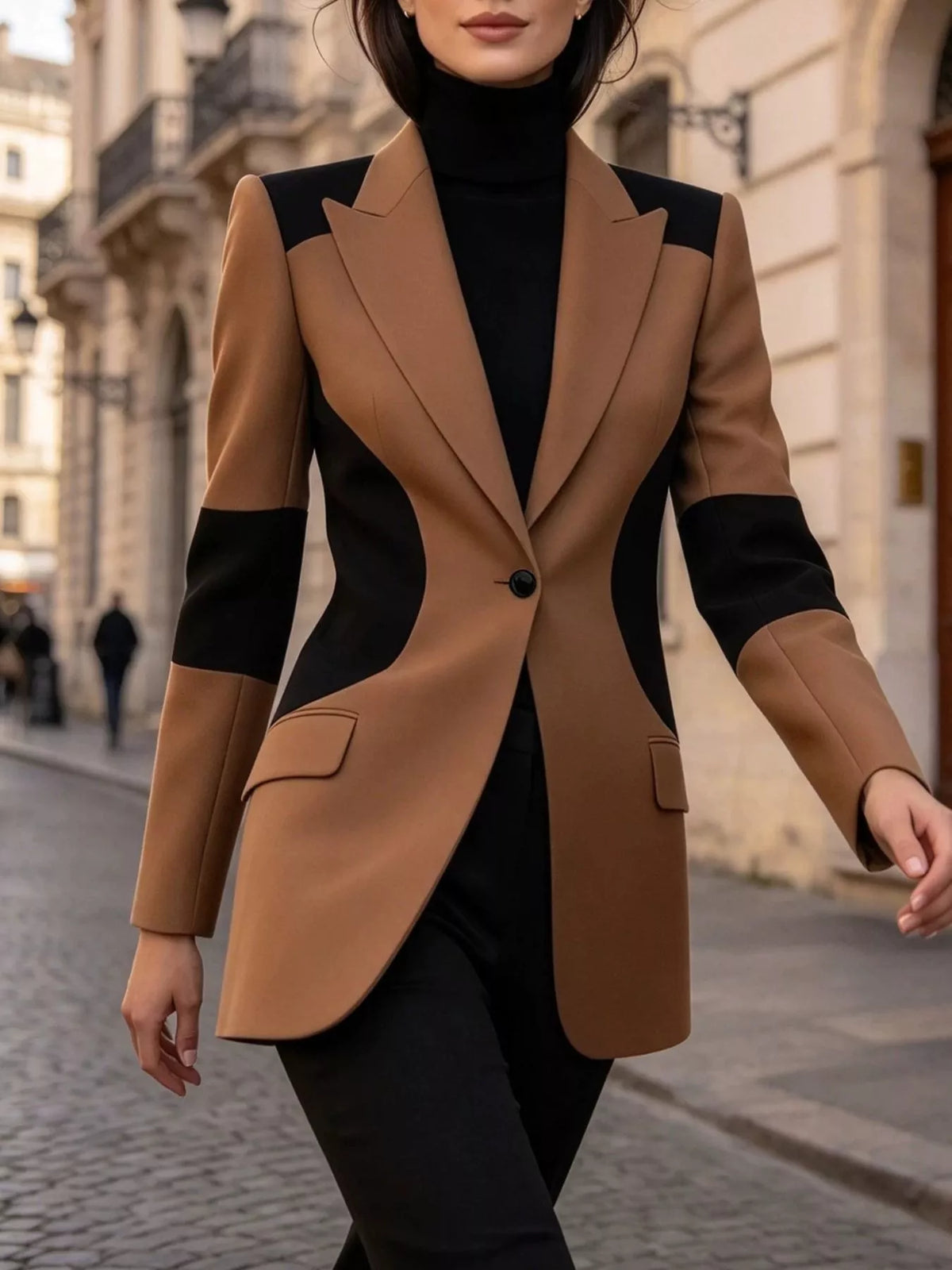 One Button Blazer in Brown