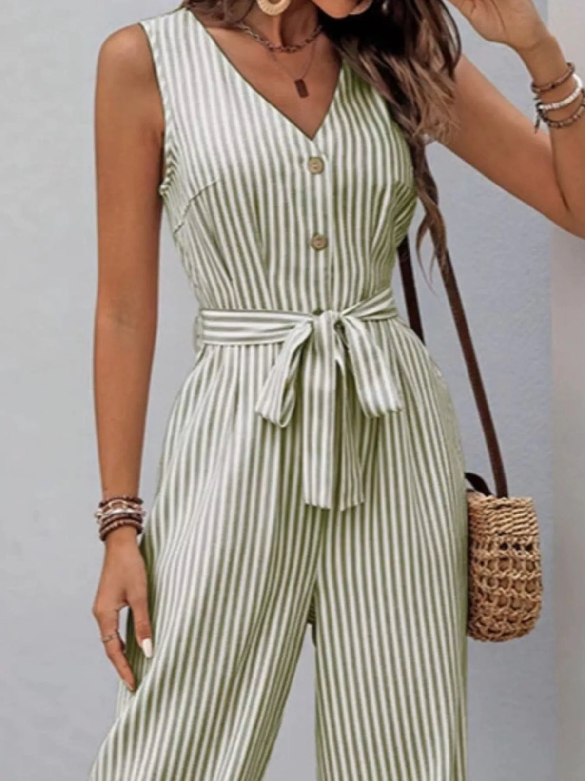 Sleeveless Striped V-Neck Jumpsuit