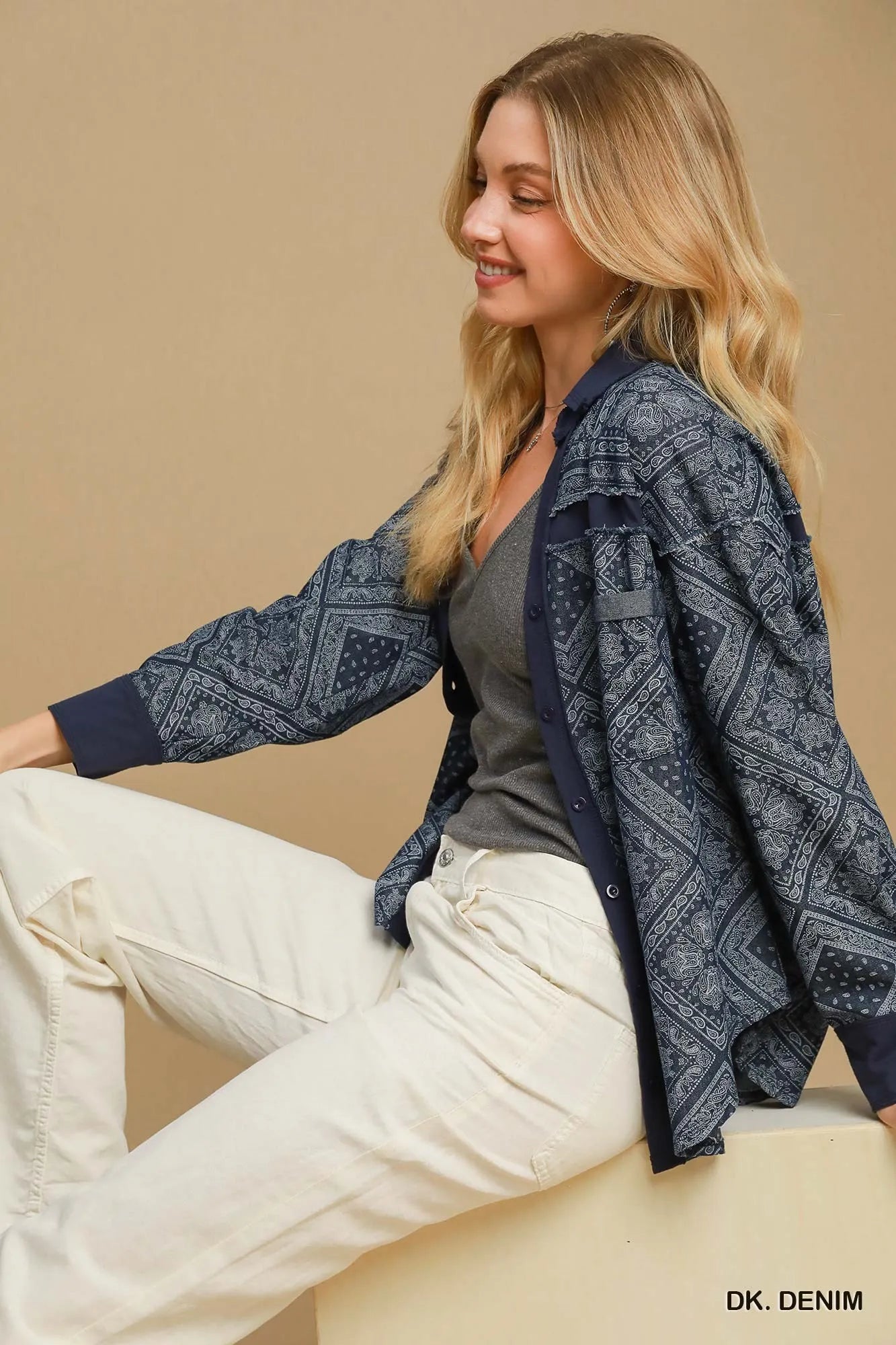 Umgee Quilted Denim Jacket in Dark Denim in Dk. denim