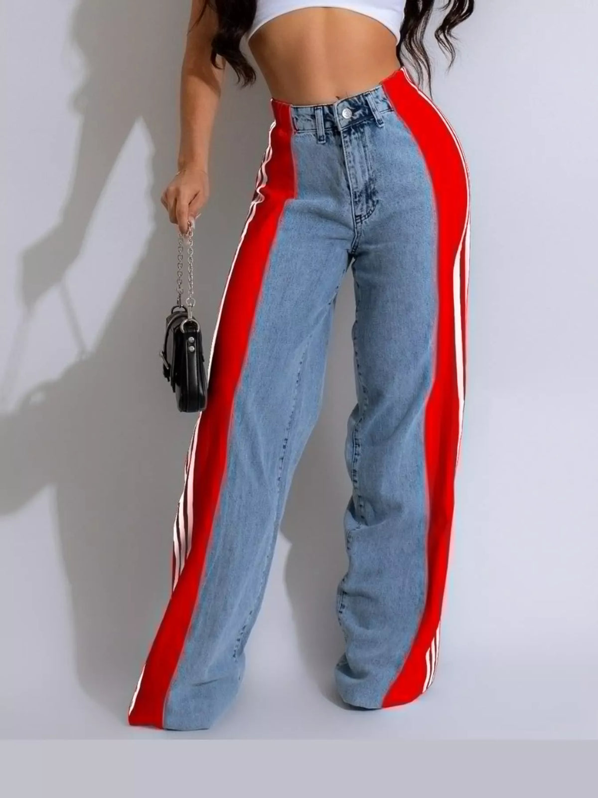 High-Waisted Wide-Leg Jeans with Side Stripe