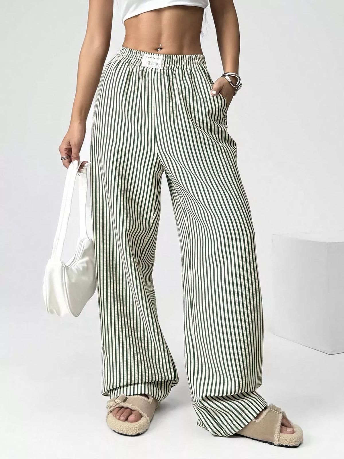 Striped High-Waisted Wide-Leg Pants