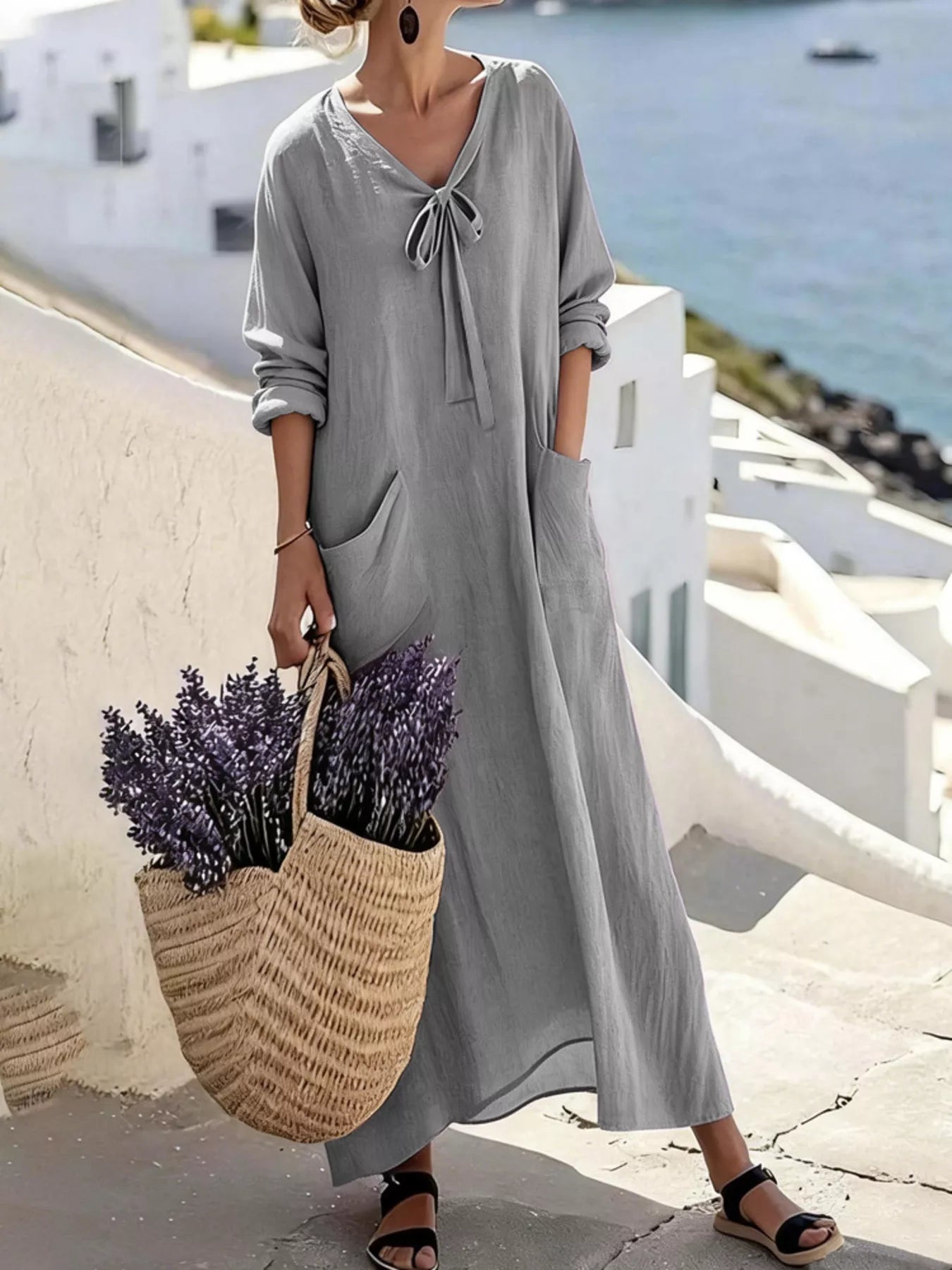 Long Sleeve Maxi Dress with Pockets