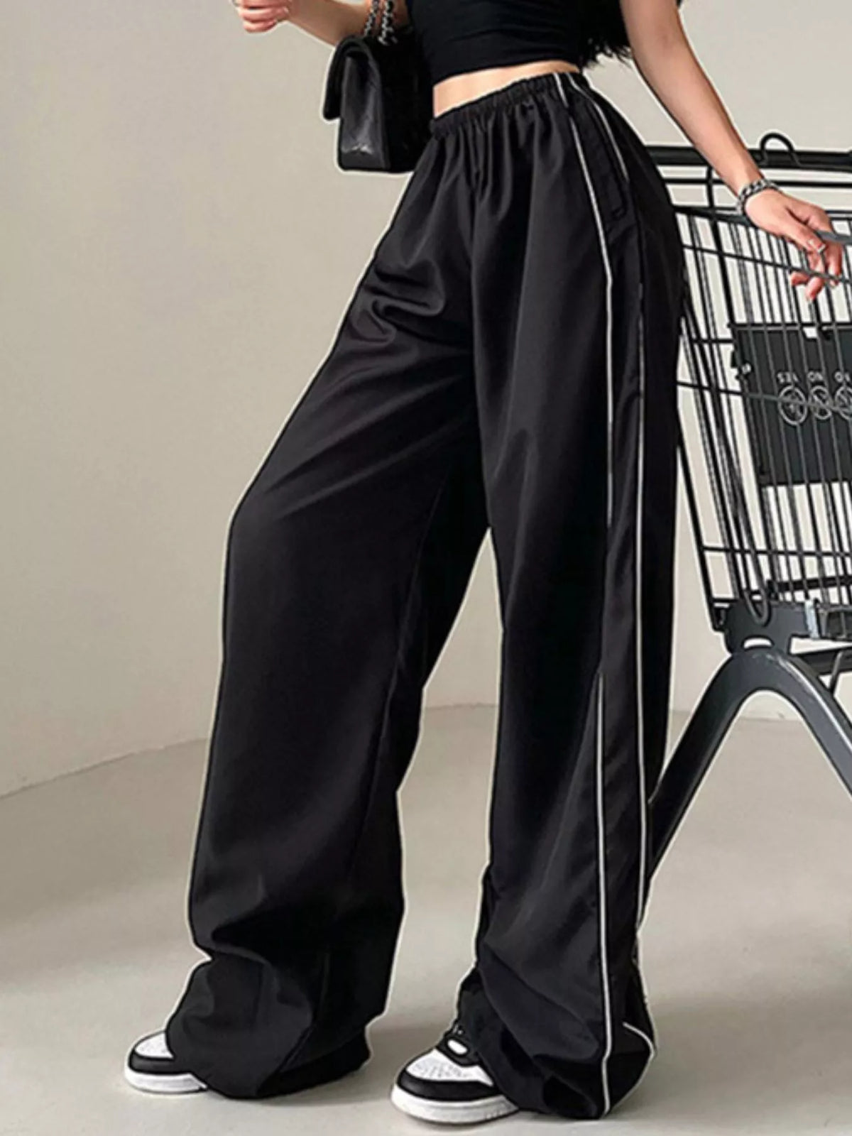 Elastic-Waist Wide Leg Pants