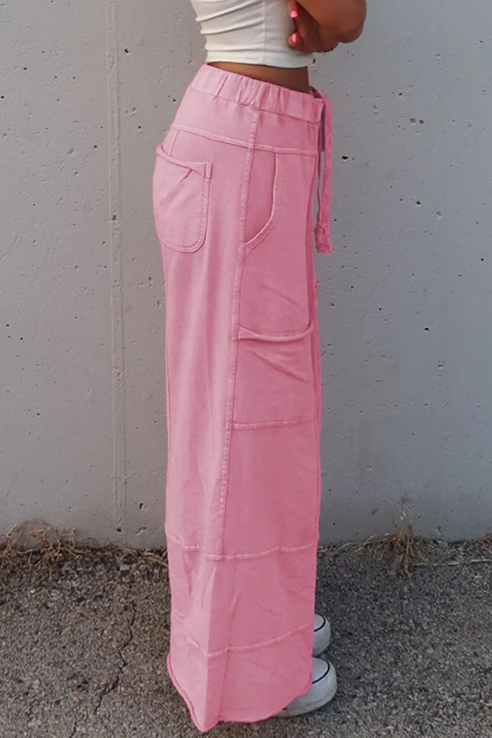 Mineral Wash High-Waist Wide Leg Cargo Pants