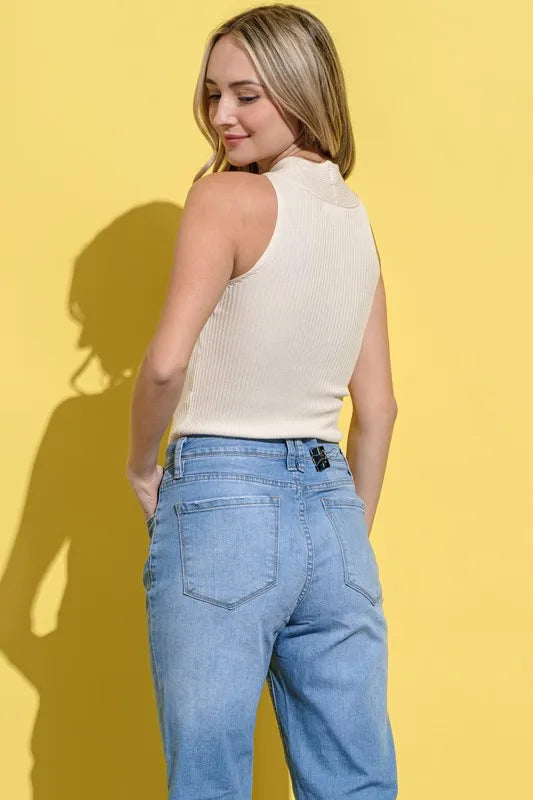 And The Why Cross Halter Rib Tank Top in Ivory
