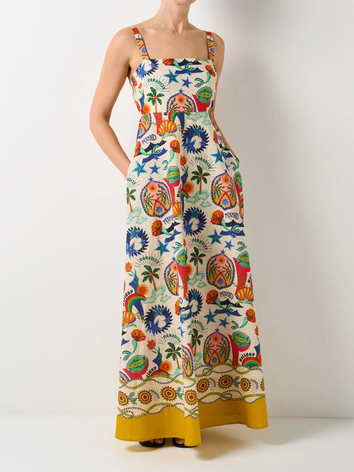 Printed Square Neck Maxi Dress in Multicolor