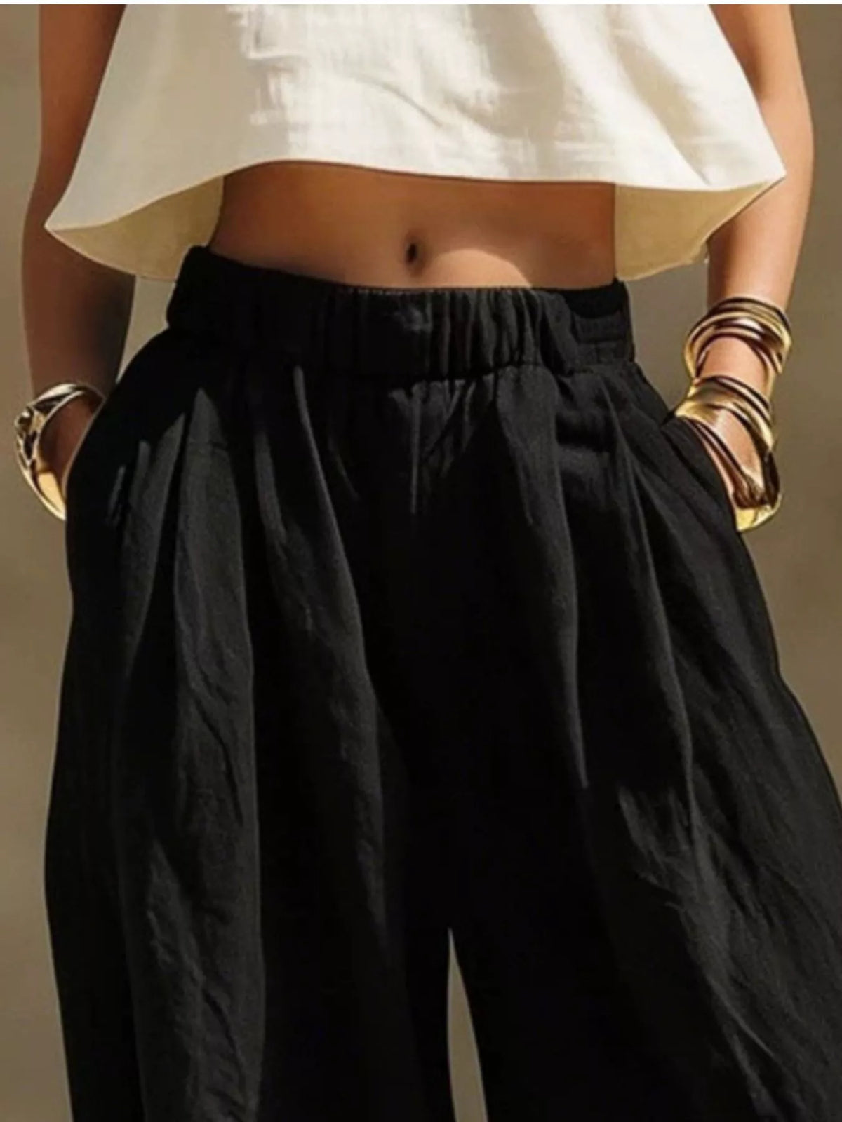 Elastic Waist Wide-Leg Plus Size Pants