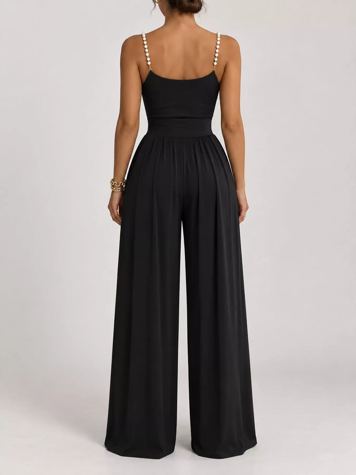 Cowl-Neck Jumpsuit with Pearl Strap Detail