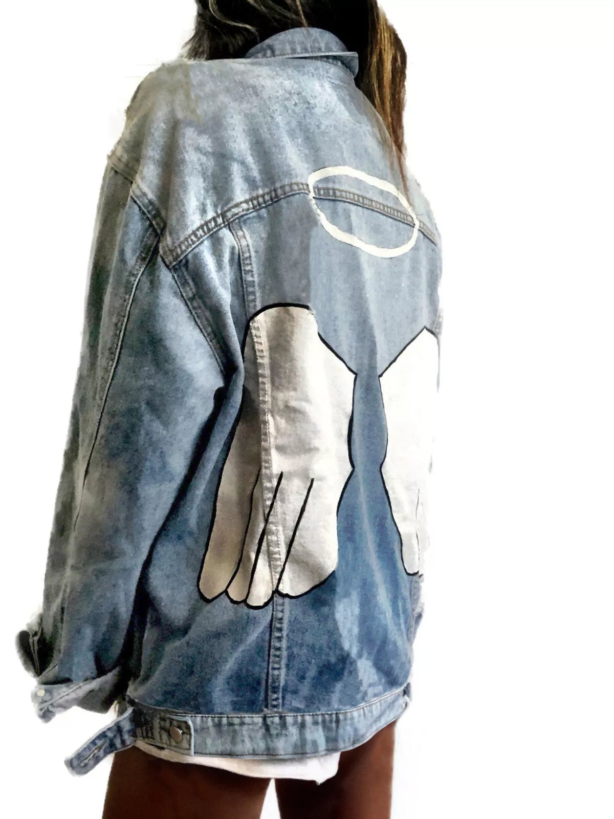 Oversized Angel Wings Graphic Denim Jacket