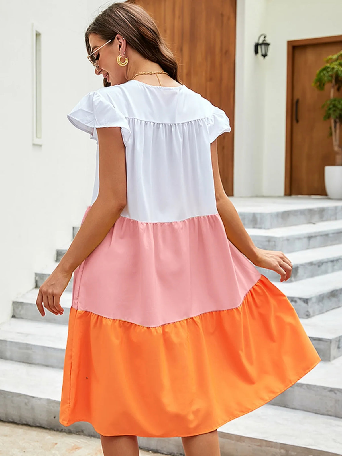 Color Block Tiered Ruffle Dress in Orange by ArtisticExpression