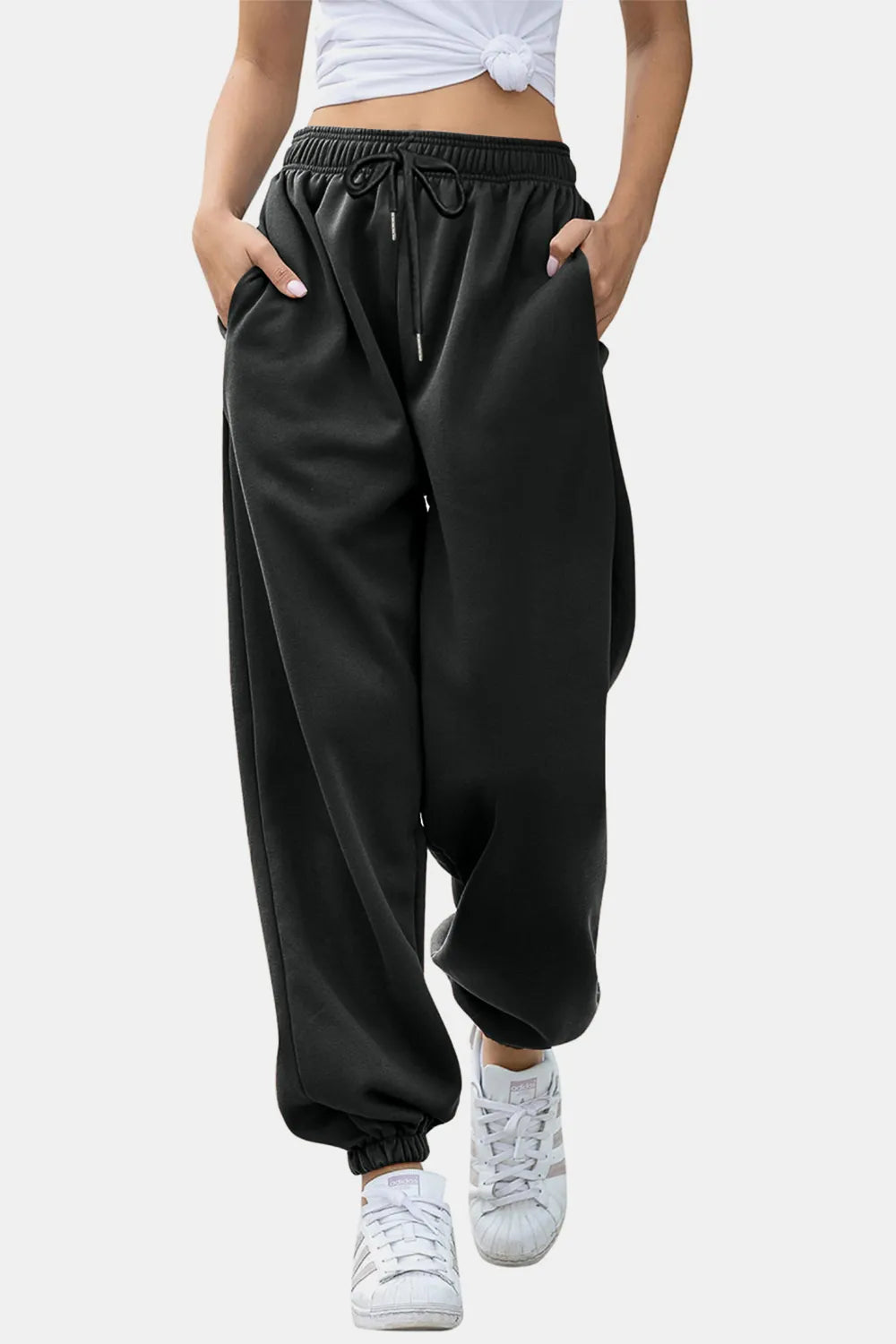 Tie-Waist Joggers with Pockets in Neutral Shades by K&L