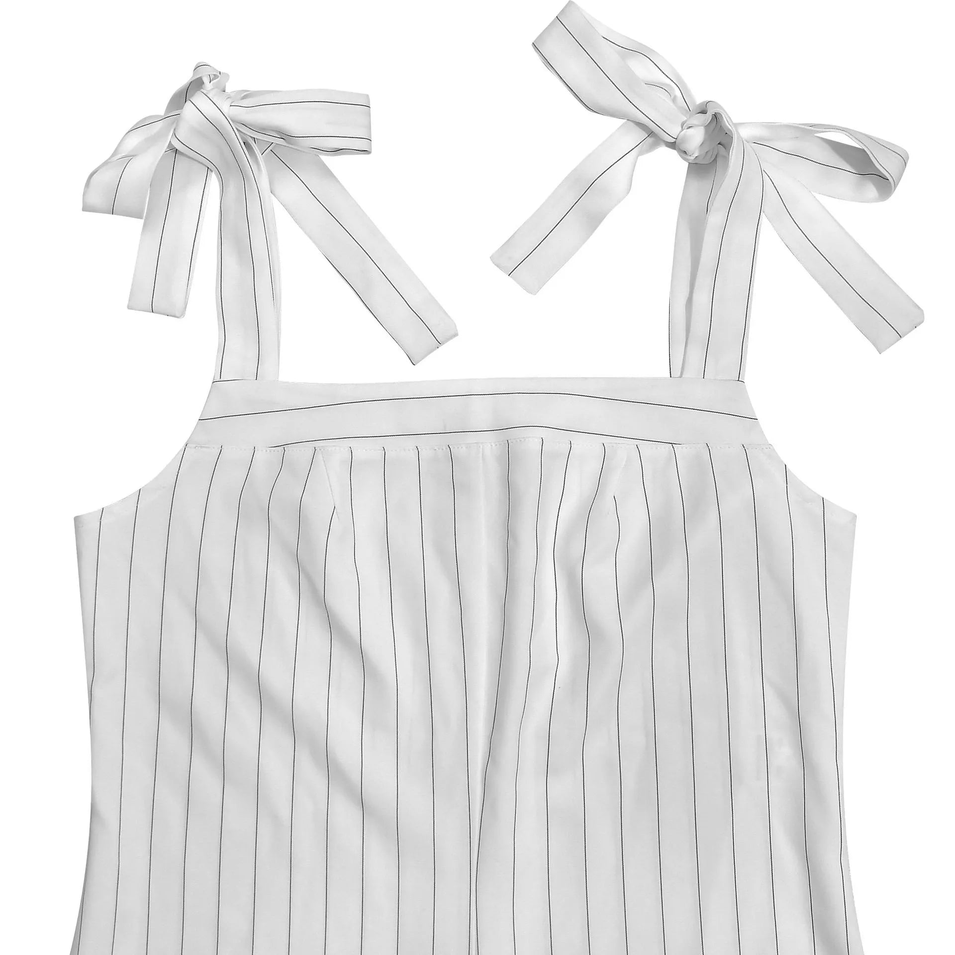 Striped Tie-Shoulder Wide-Leg Jumpsuit in White