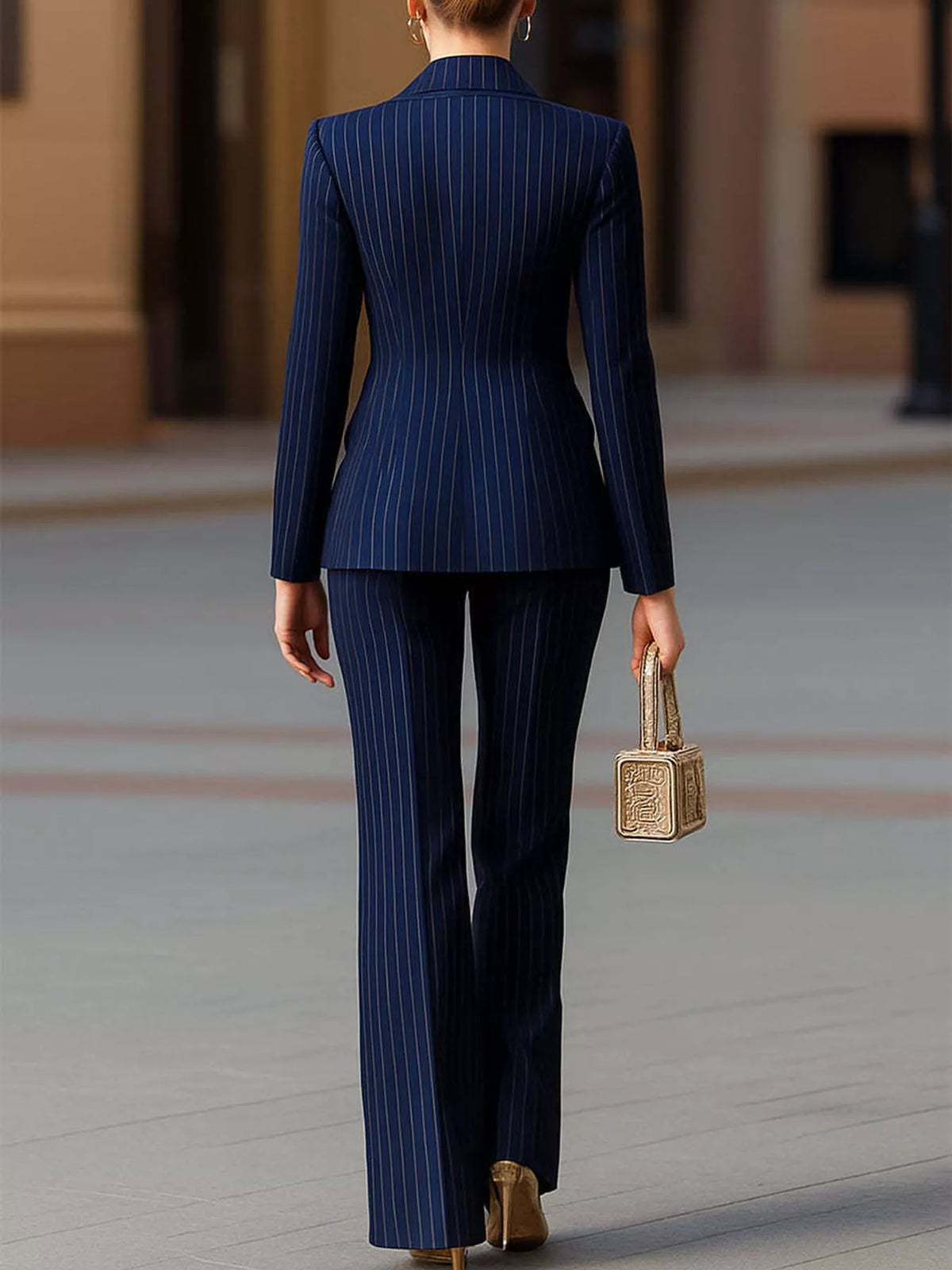 Double-Breasted Pinstripe Blazer and Pants Set