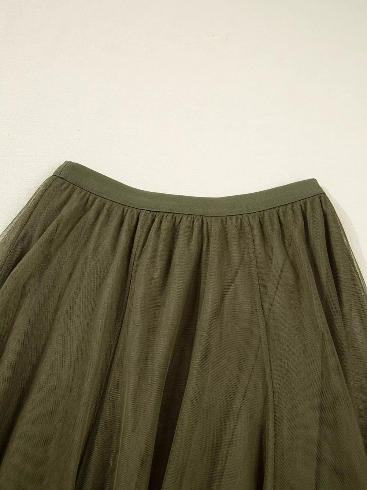 Tulle A-Line Midi Skirt in Army Green
