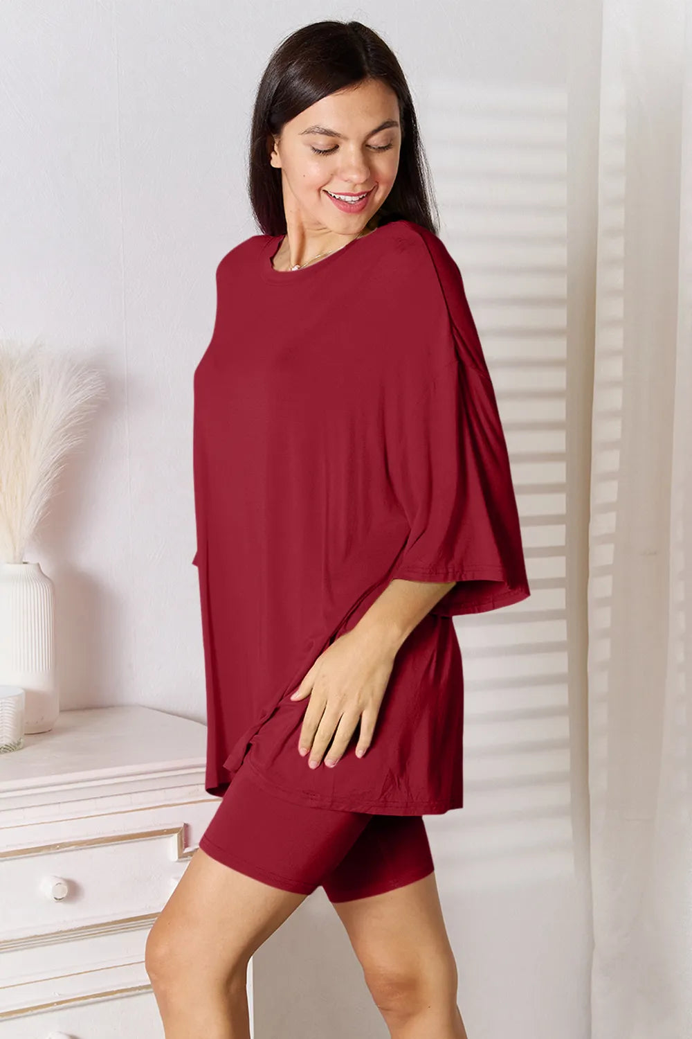 Basic Bae Three-Quarter Sleeve Top and Shorts Set