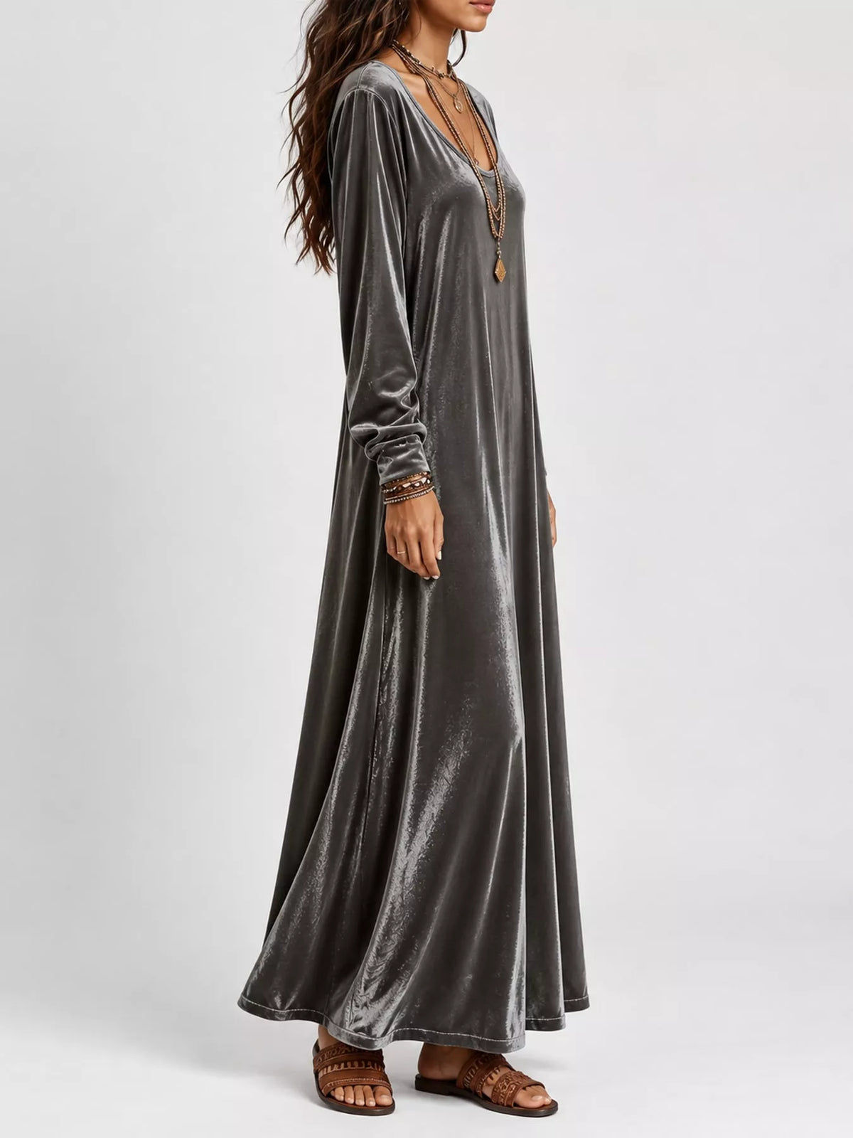 Velvet Long-Sleeve Maxi Dress