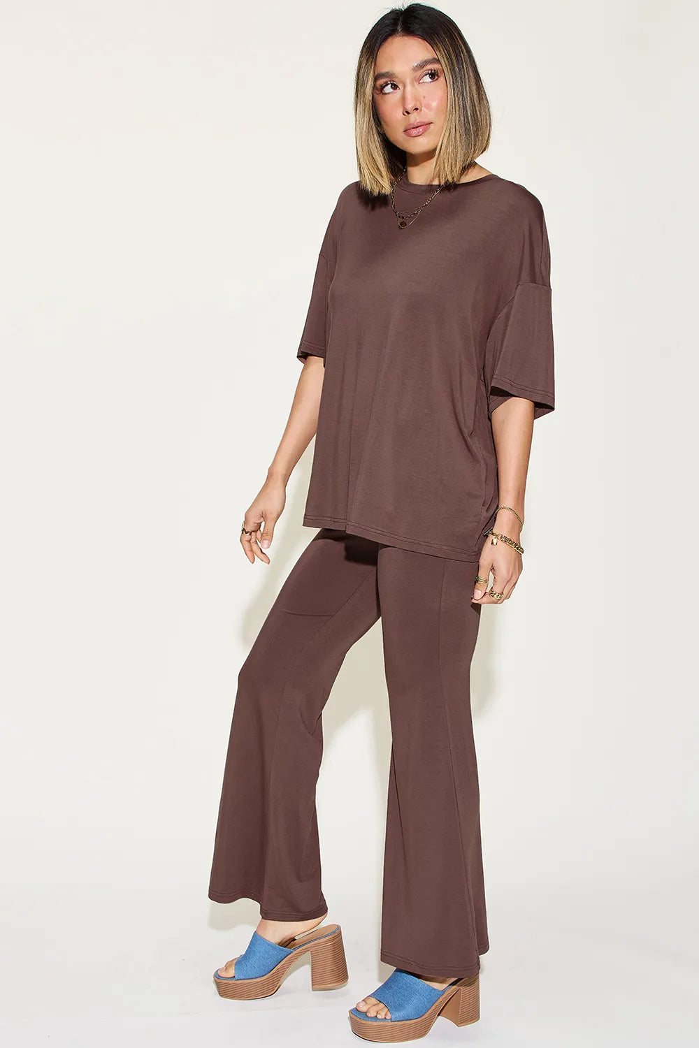 Basic Bae Bamboo T-Shirt and Flare Pants Set