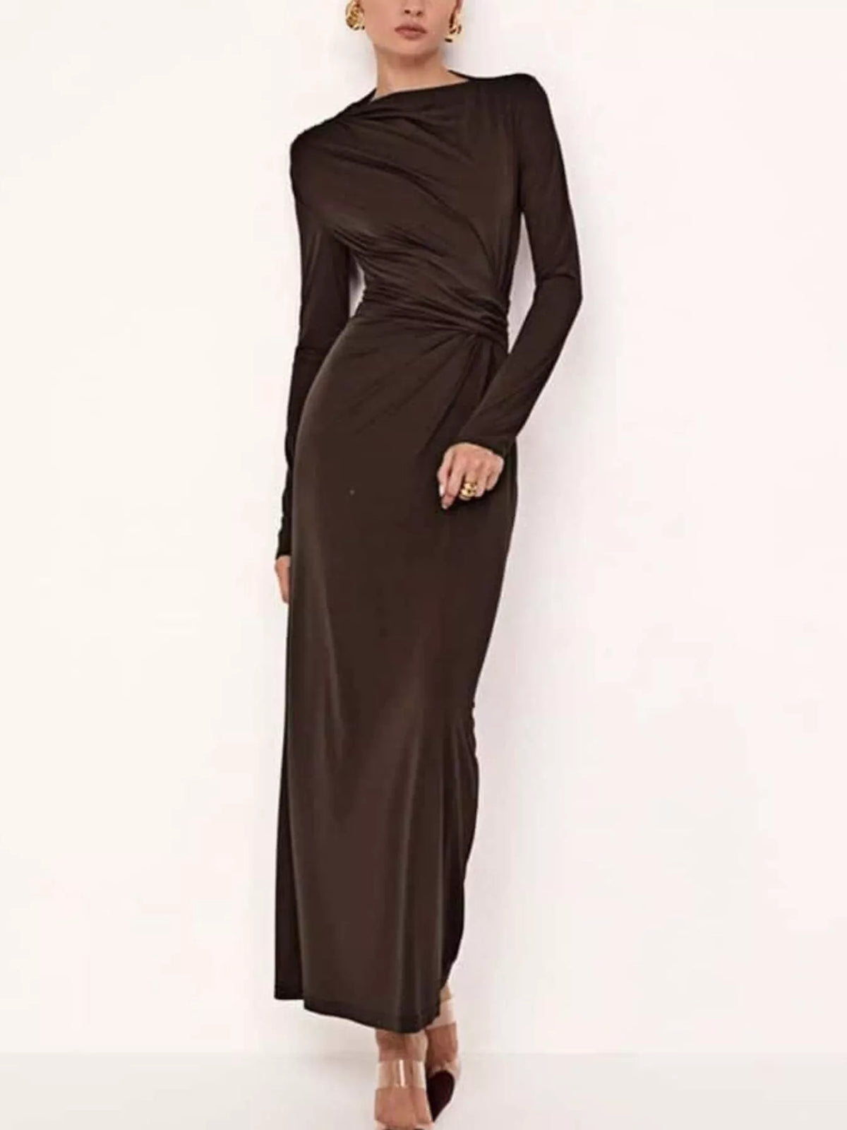 Ruched Long Sleeve Bodycon Maxi Dress by Calliope