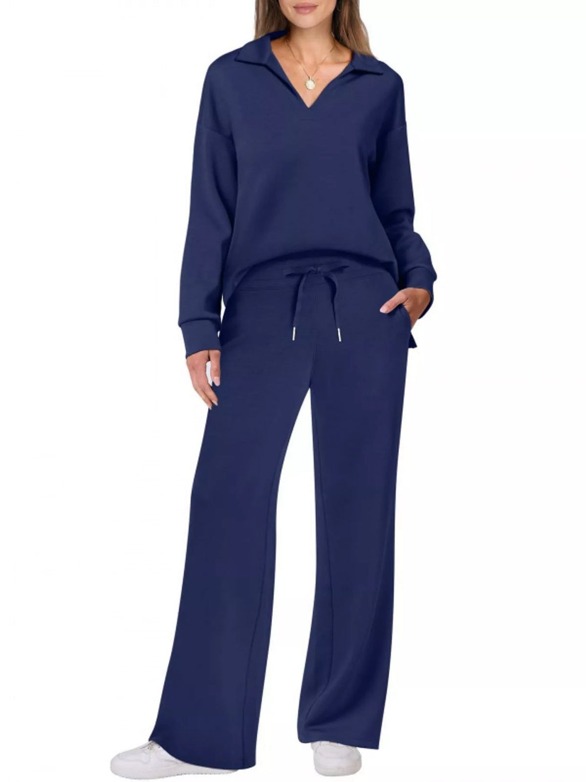 Dropped Shoulder Top and Drawstring Pant Set