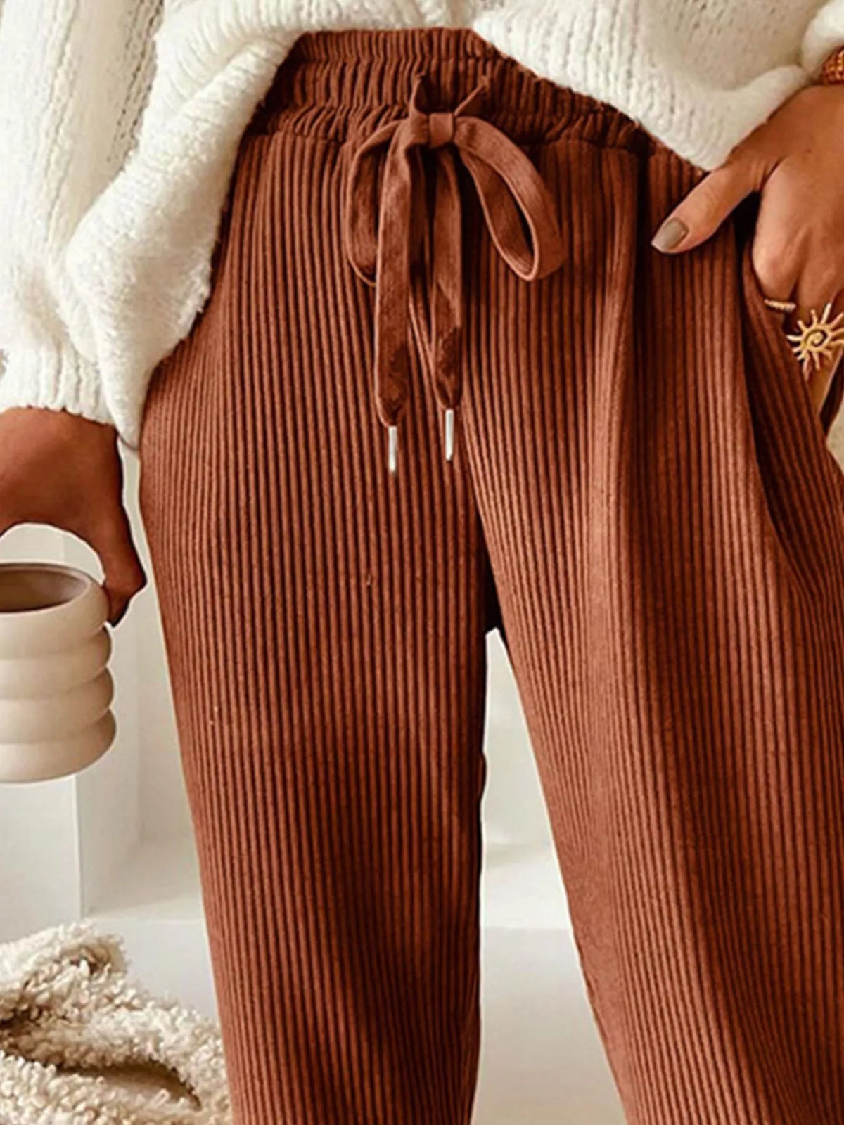 Corduroy Drawstring Waist Pants