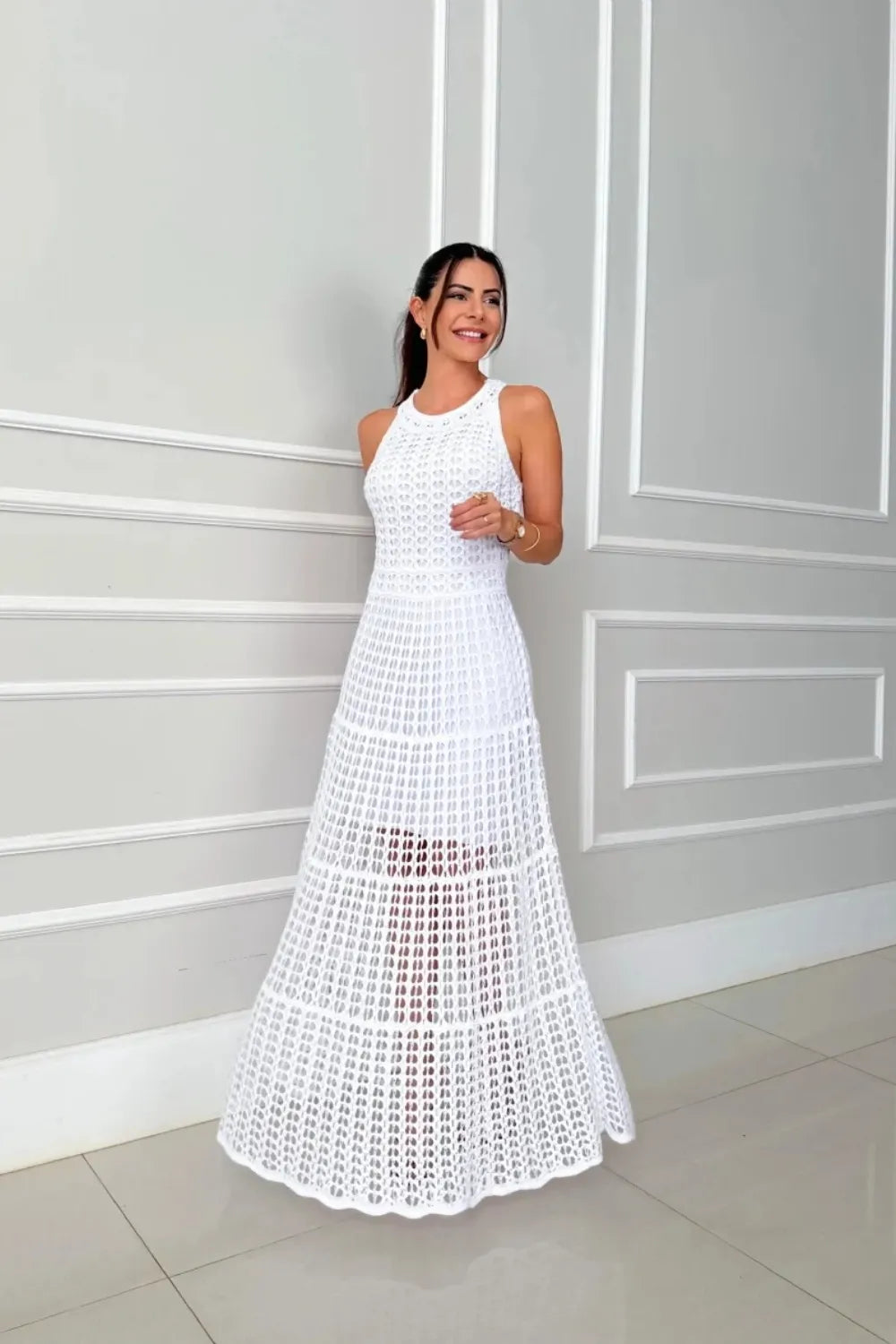Cutout Sleeveless Maxi Dress in White