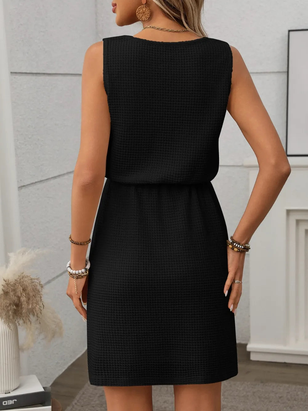 Waffle-Knit Drawstring Tank Dress