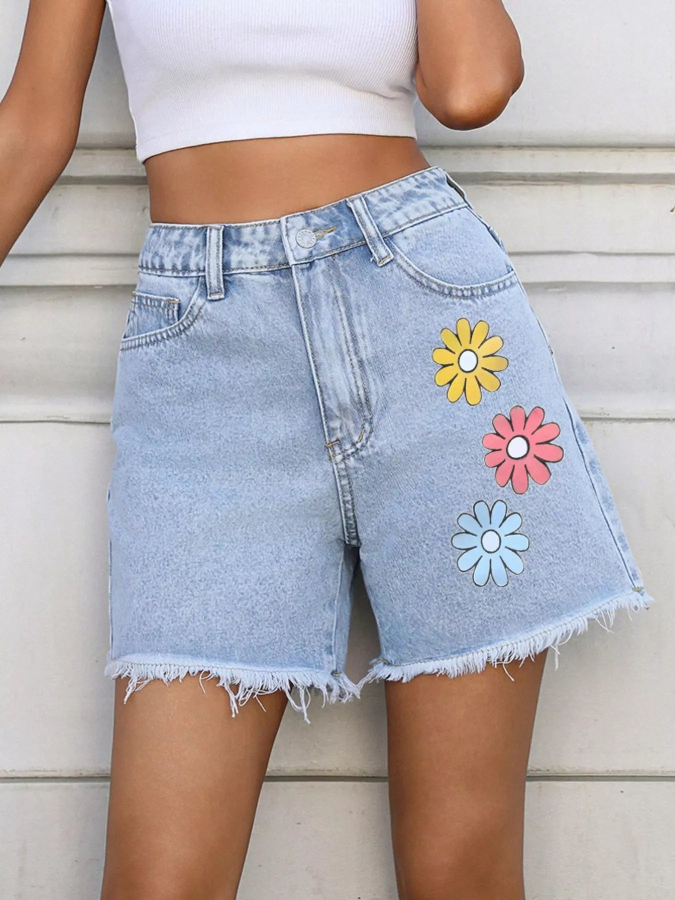 Frayed Hem Denim Shorts