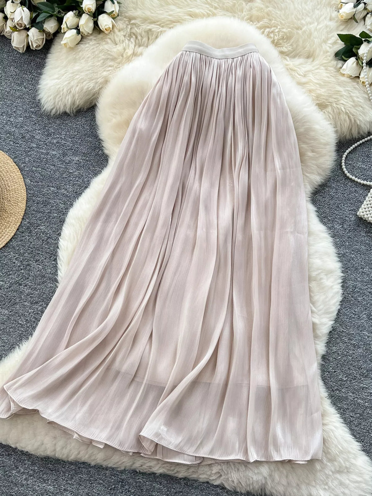Pleated High-Waist Maxi Skirt