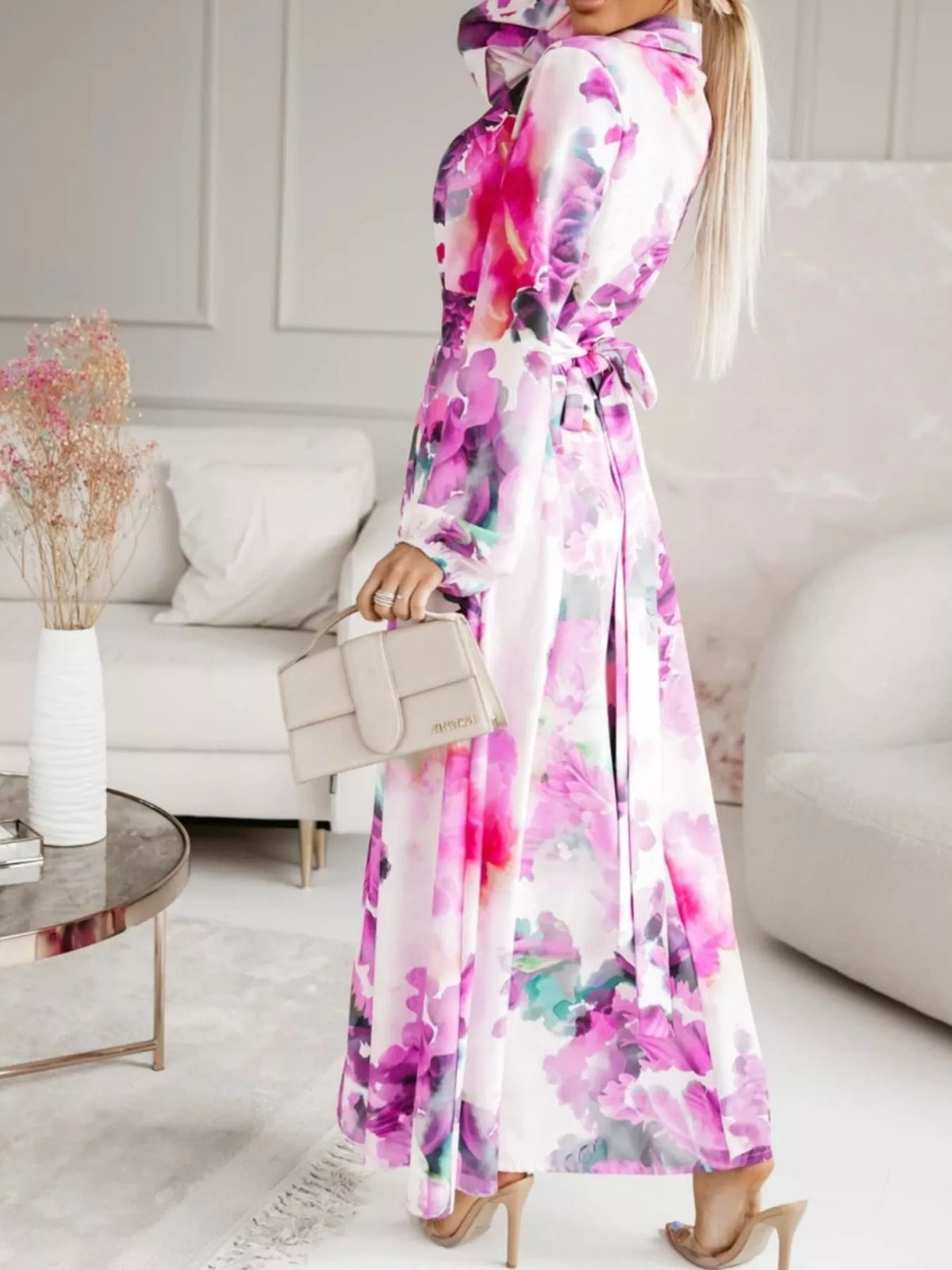 Long Sleeve Ruched Maxi Shirt Dress