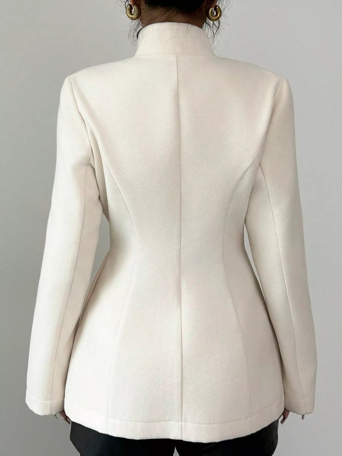Stand-Collar Single-Breasted Jacket in Creamy White