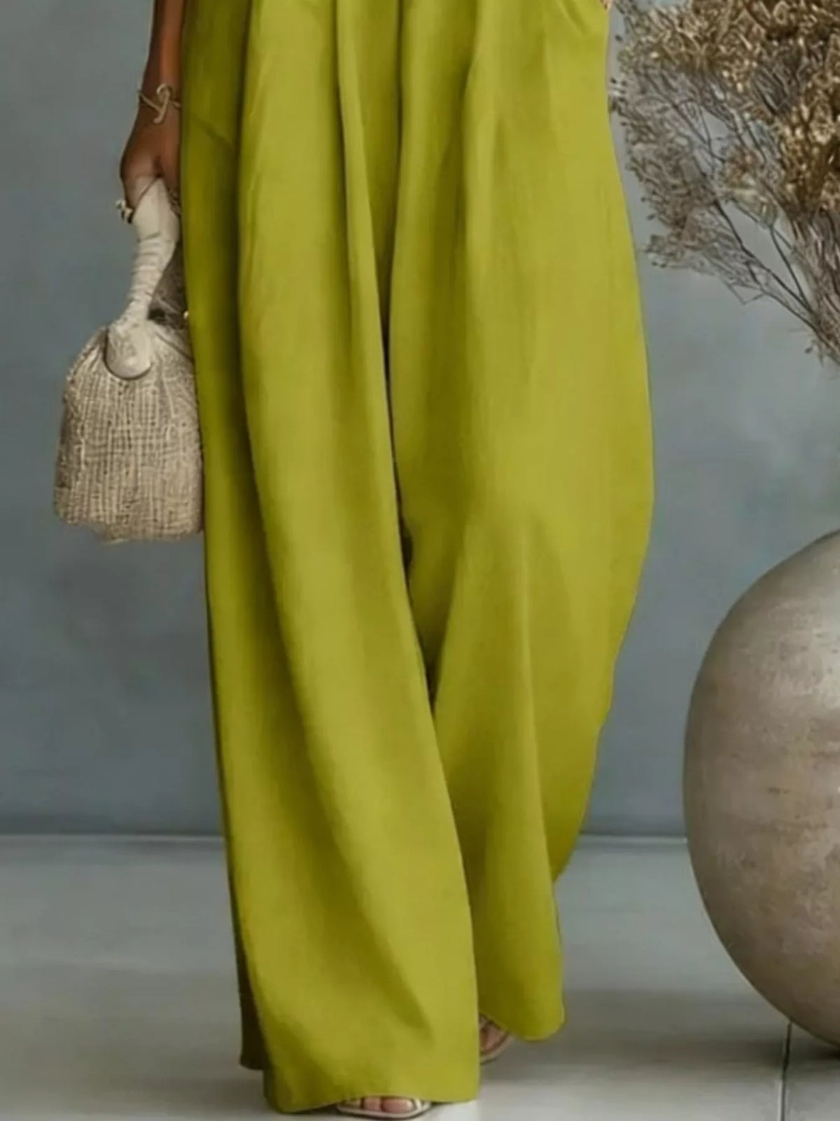 Ruched Half Sleeve Wide-Leg Jumpsuit