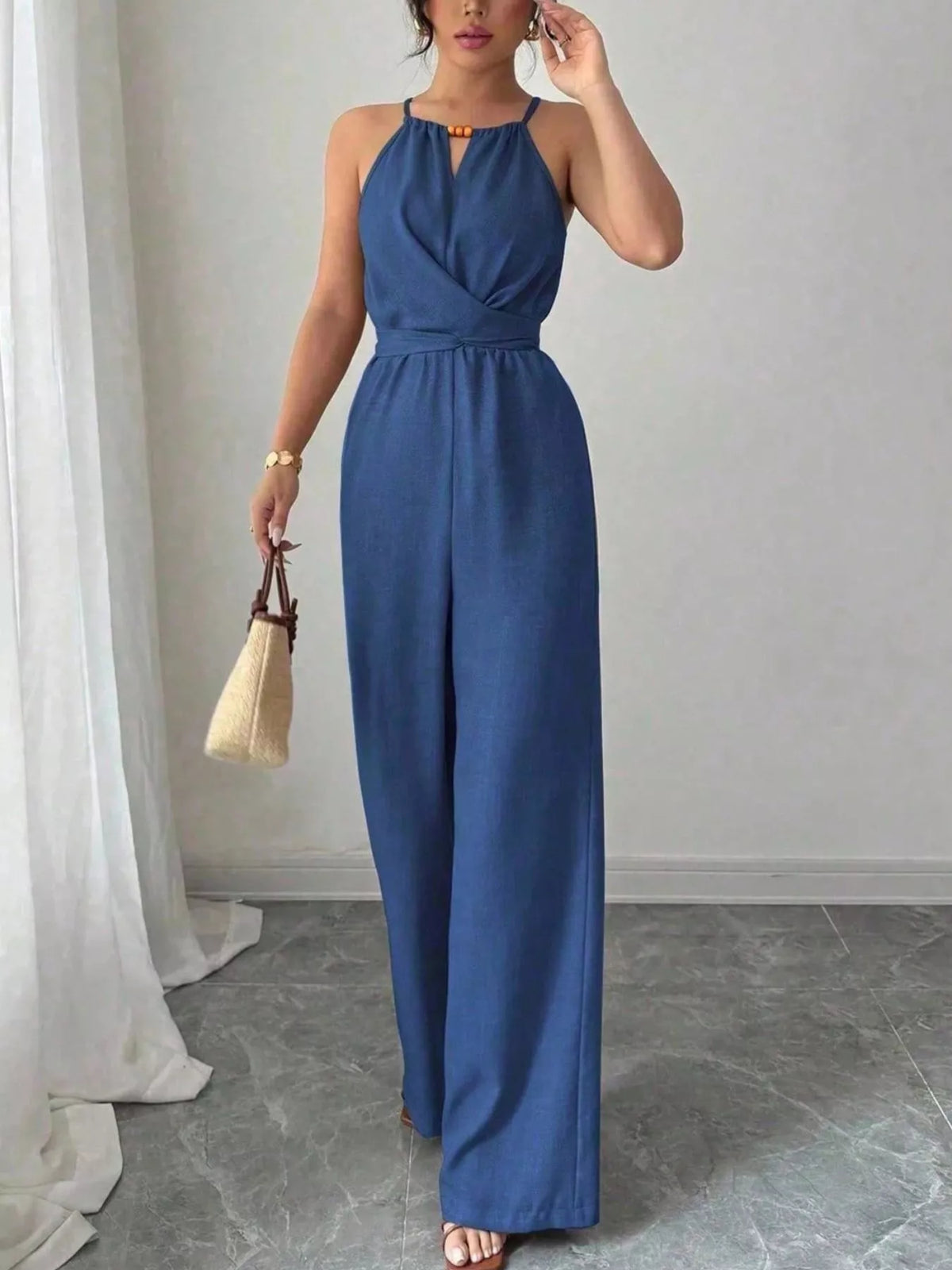 Sleeveless Tie Waist Wide-Leg Jumpsuit
