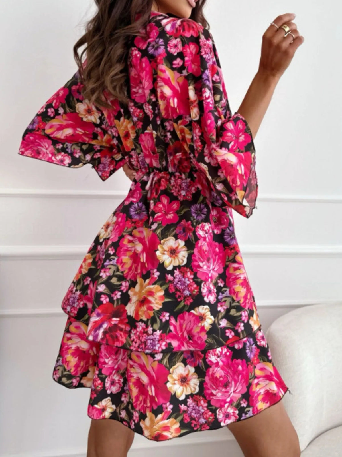 Floral V-Neck Ruffle Mini Dress