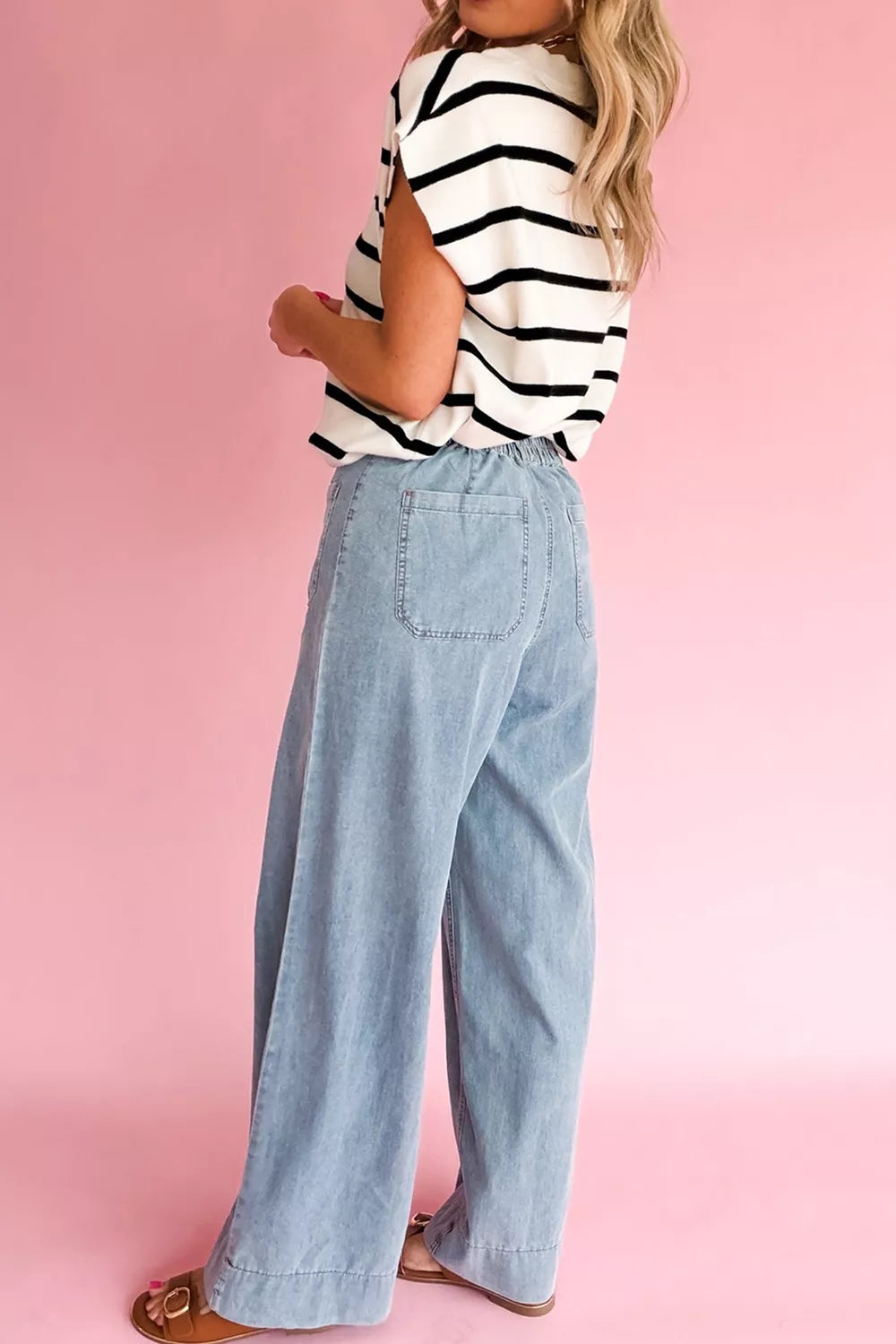 Light Blue Full-Length Pocket Detail Jeans