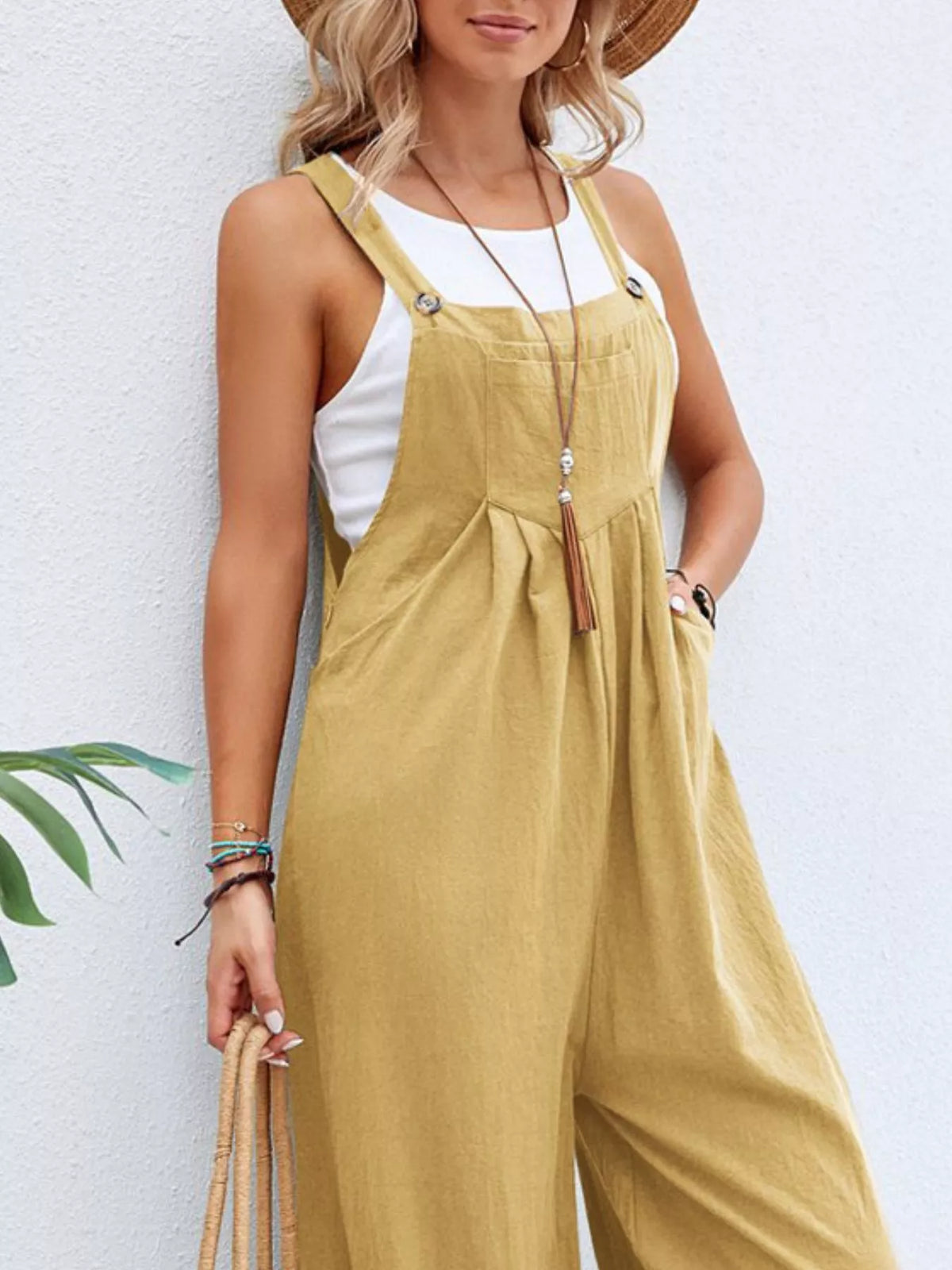 Casual Wide-Leg Overalls with Pockets