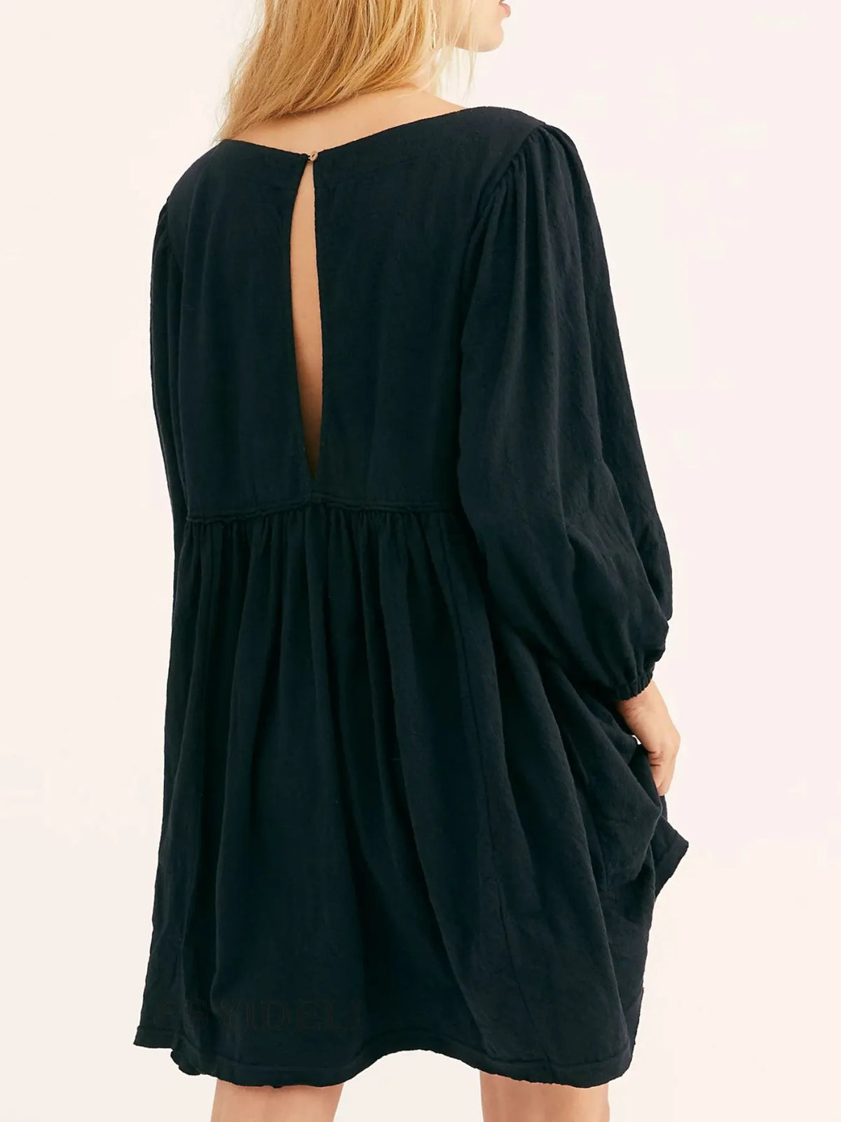 Relaxed Textured Babydoll Mini Dress with Keyhole Back