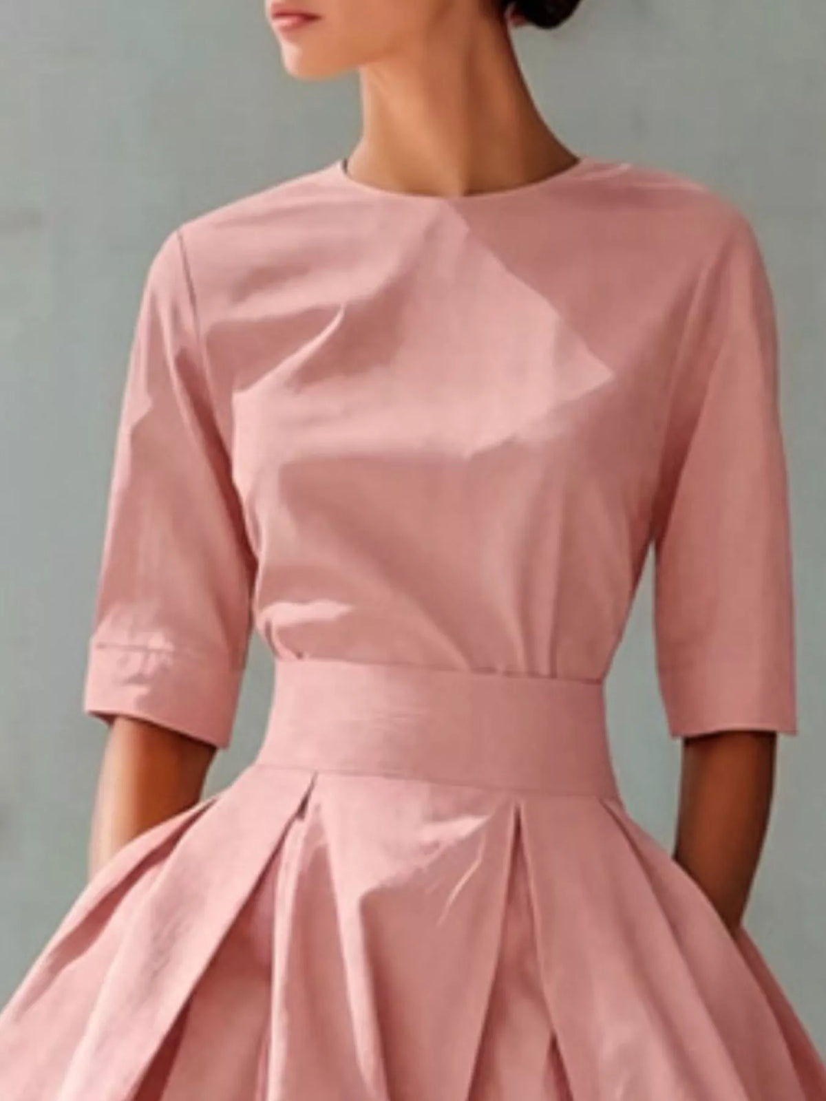 Round-Neck A-Line Midi Dress